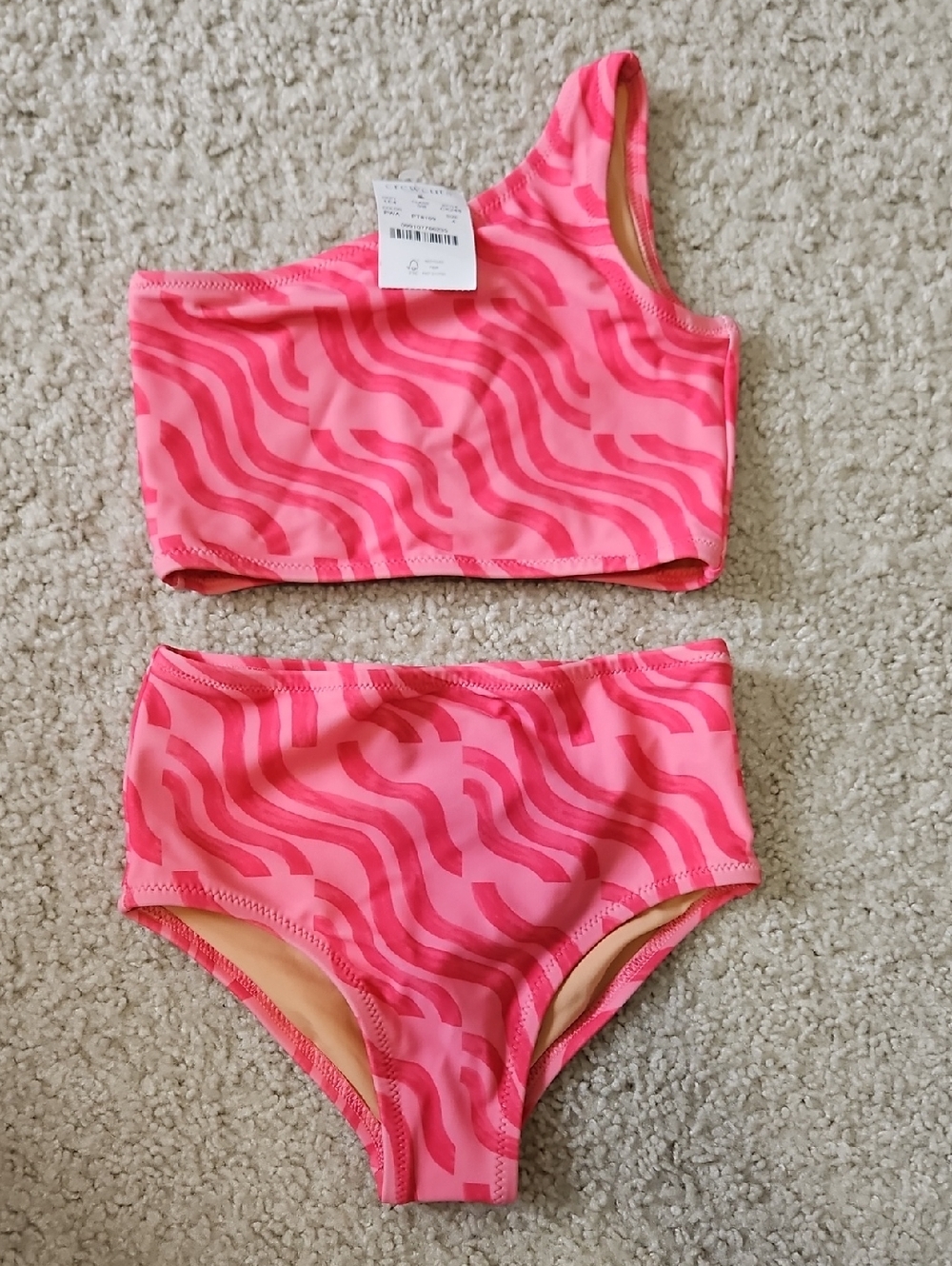 Crewcuts Pink Two-Piece Wave Print Swim Set